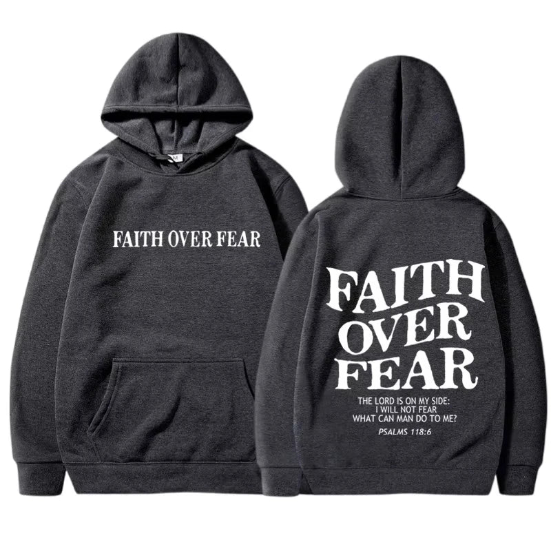 FAITH OVER FEAR Print Hoodies for Men Women Casual Long Sleeve Hooded