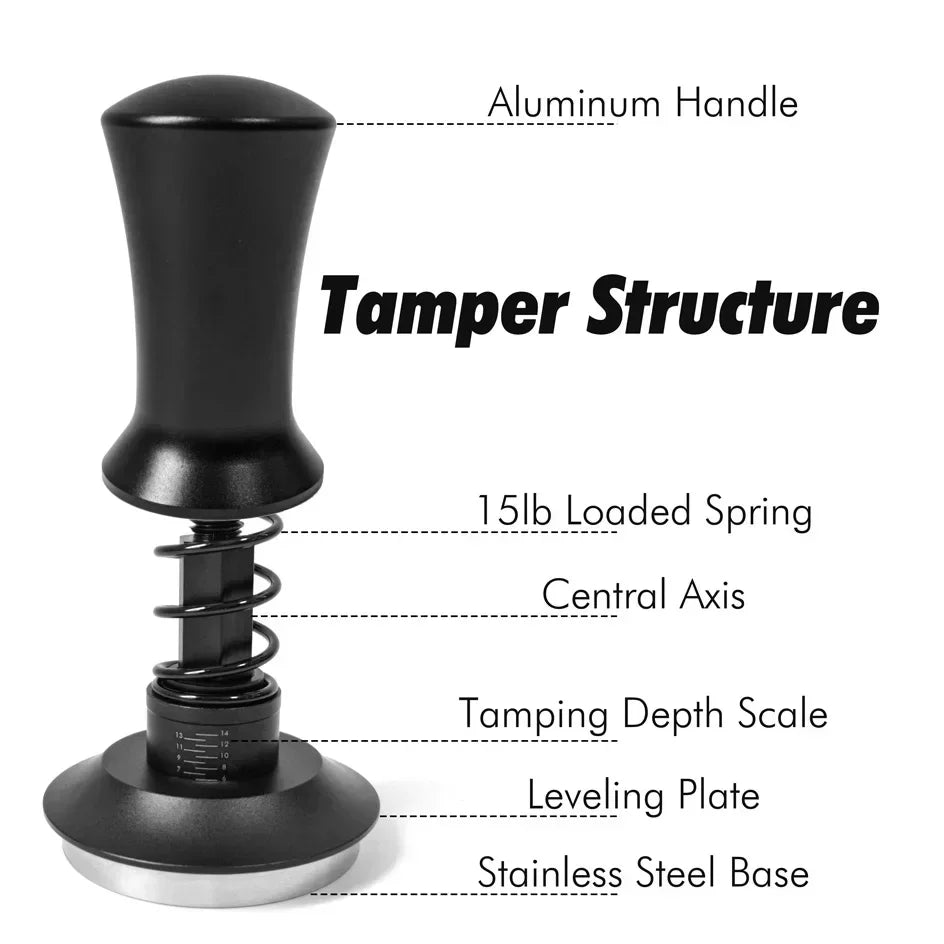 Coffee Tamper 54mm Ripple Base Espresso Tamper Barista Spring Loaded Coffee Tamper with Depth indication Tampers 51mm 53mm 58mm