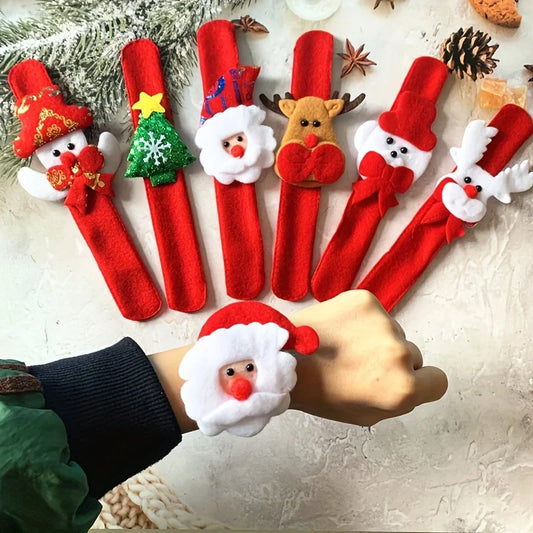 12 Christmas Clap Bracelets - Holiday Party Gifts with Various Santa Claus, Snowman, and Reindeer Designs