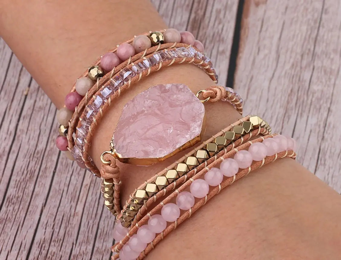 Wrap Bracelet With Gemstone Rose Crystal