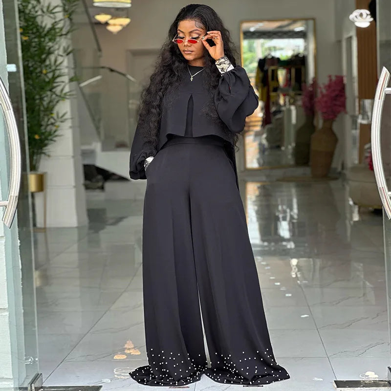 2 Piece Women Matching Sets Solid Color Two Pieces Sets Top And Pants Suits Outfits Clothing