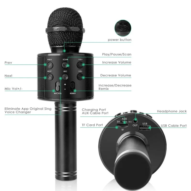 Portable Handheld Wireless Karaoke Microphone Speaker Microphone for Kids Music Player Singing Recorder KTV
