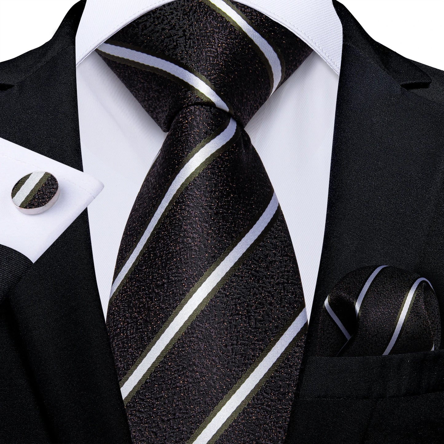 Gold Black Striped Silk Neck Ties