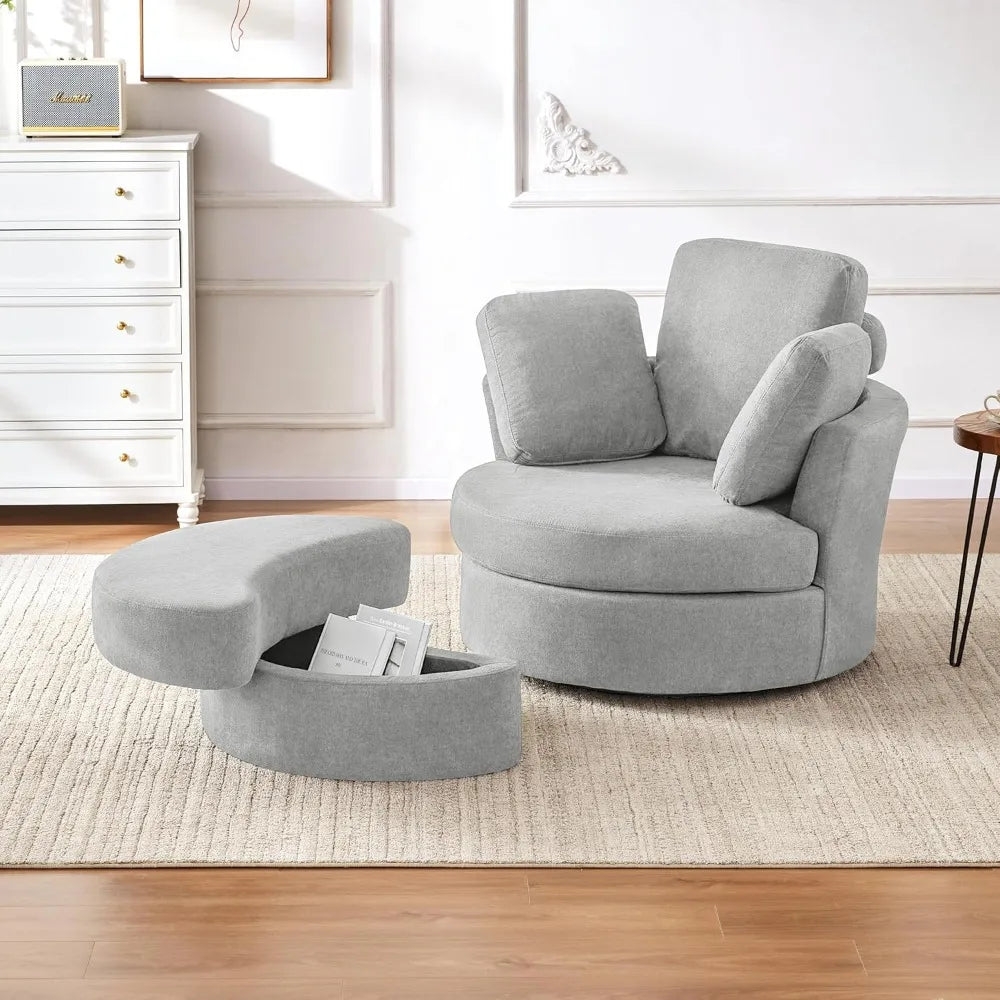 Swivel Accent Barrel Chairs with Removable Headrest, Chaise Lounge Indoor with Neck Support Pillow,Swivel Chairs for Living Room