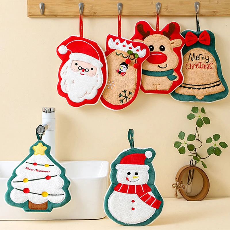 Christmas Hand Towel Cartoon Snowman Wipe Cloth Absorbent Kitchen Cleaning Rag Christmas Handkerchief Xmas Decor