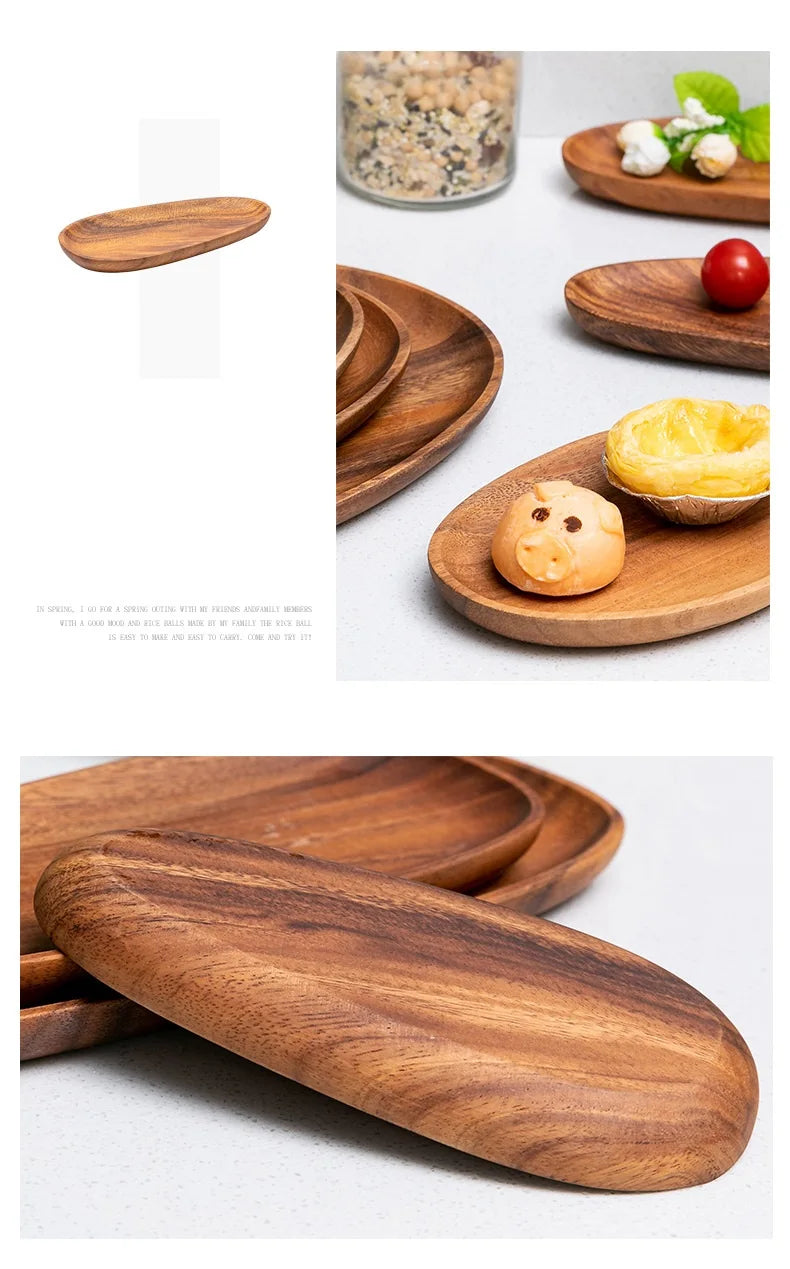 HeMu-Acacia Wooden Plate Set, Special-Shaped, Cake, Dessert, Fruit Serving, Small Sushi, Food Dishes, Premium Acacia