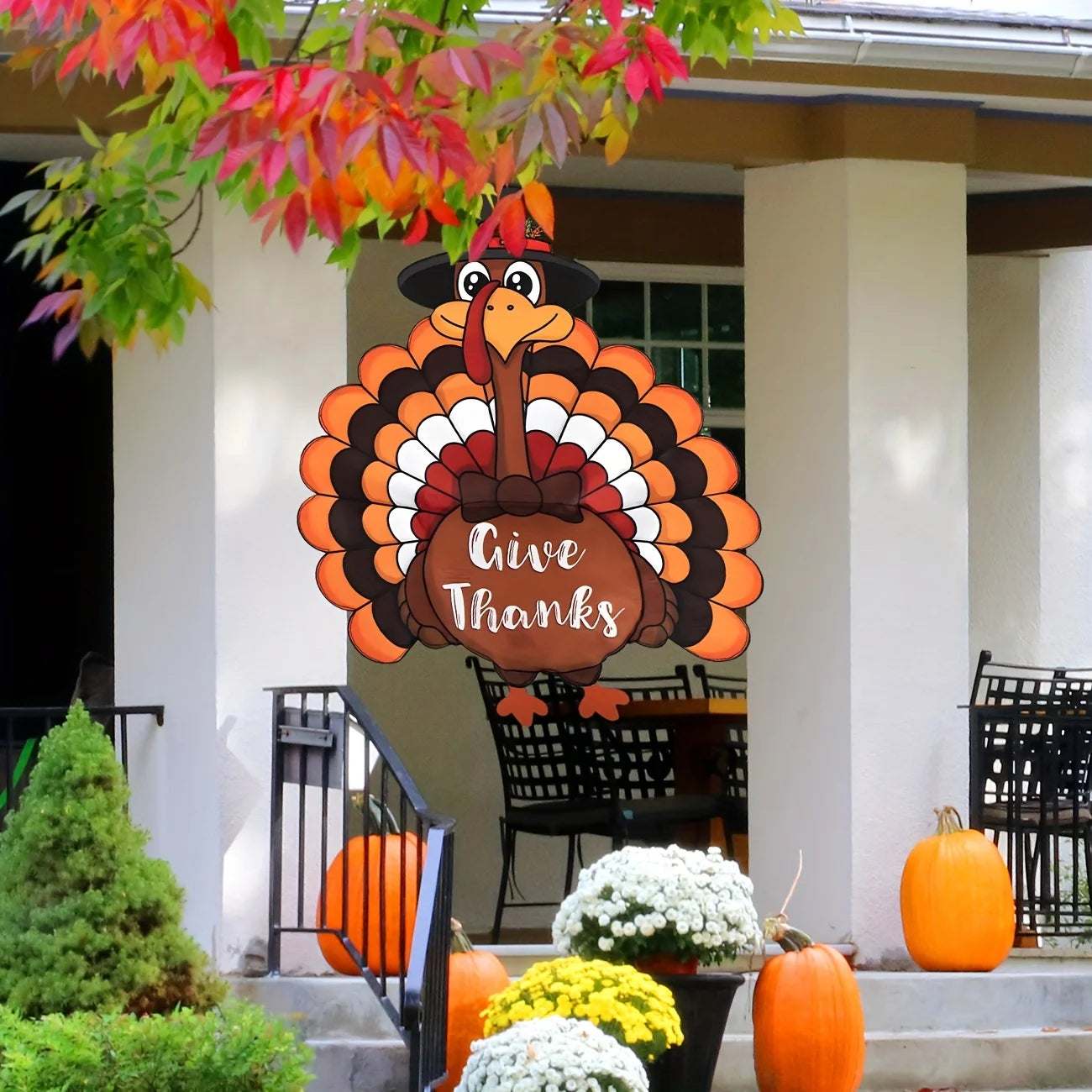 Thanksgiving Party Banner Decoration Turkey Wreath Banner for Front Wall Yard Signs, Thankful Blessed Grateful Turkey Banner