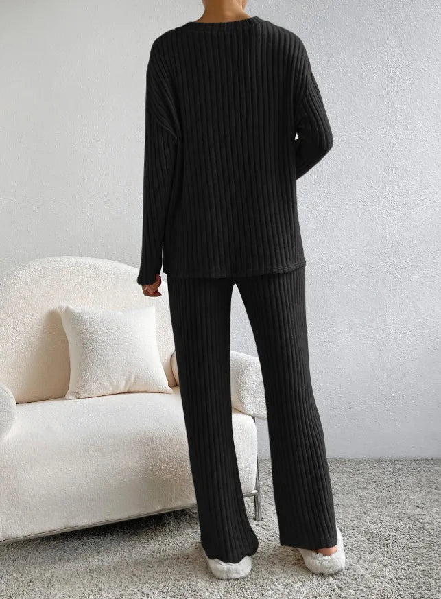 Solid Color Casual Loose Knitting Sets For Women Elegant Autumn Women's Two Pieces Suit Full Trouser Set Female Outfit Clothes