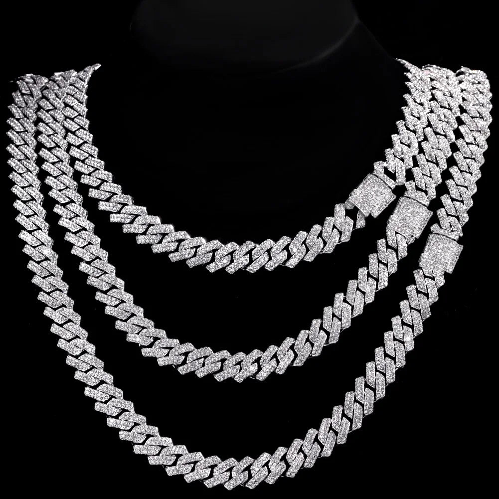 Iced Out Diamond Cuban Link Chain Necklace Men Women Rhinestone Paved Hip Hop Rhombus Cuban Necklaces Tennis Chain Jewelry Gift