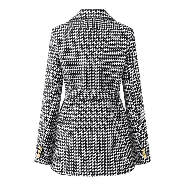 French Elegant Long Sleeve Suit Dress Waist-Cinching Short Size Professional Double-Buttoned Belted Coat