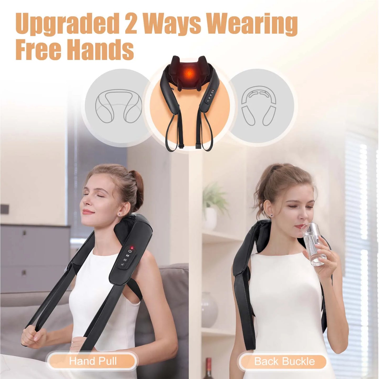 Masgre Shiatsu Back Neck Massager Cordless Shoulder Massager with Heat Electric Deep Tissue 3D Kneading Massage Pillow
