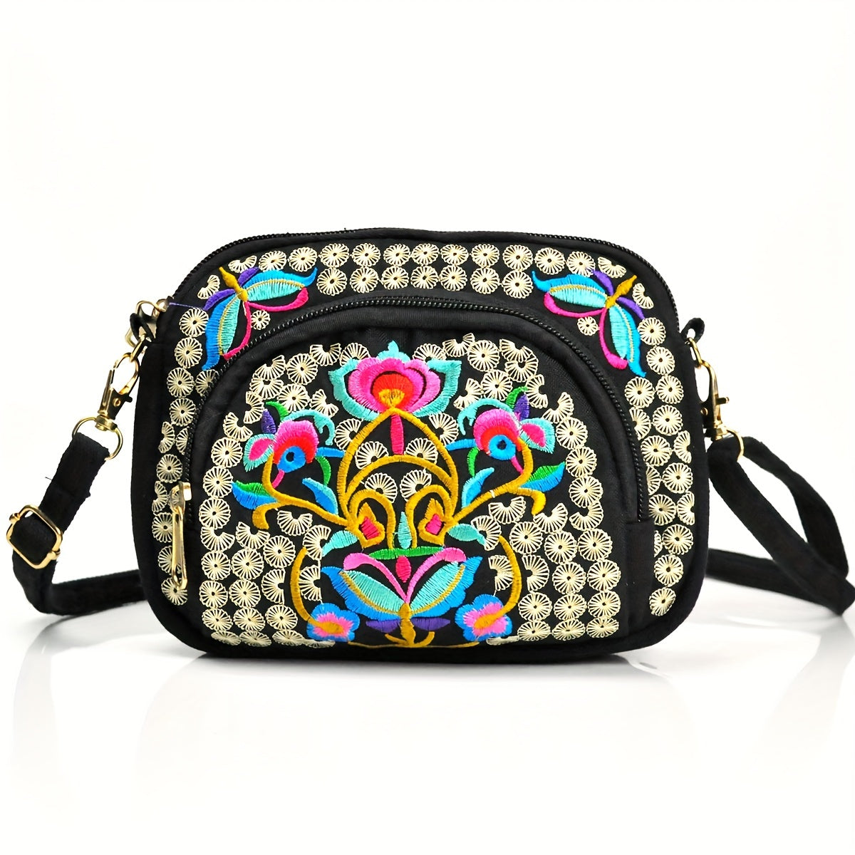 Vibrant Floral Embroidered Crossbody Bag for Women - Travel Accessory | Vibrant Pattern Bag | Coin Purse