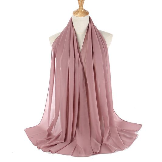 1pc Ramadan Solid Color Pearl Chiffon Scarf Muslim Hijab