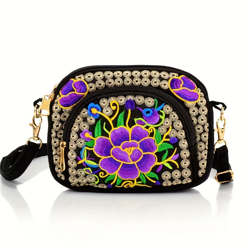Vibrant Floral Embroidered Crossbody Bag for Women - Travel Accessory | Vibrant Pattern Bag | Coin Purse