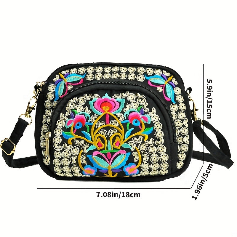 Vibrant Floral Embroidered Crossbody Bag for Women - Travel Accessory | Vibrant Pattern Bag | Coin Purse