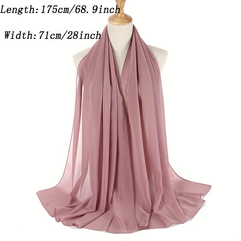 1pc Ramadan Solid Color Pearl Chiffon Scarf Muslim Hijab